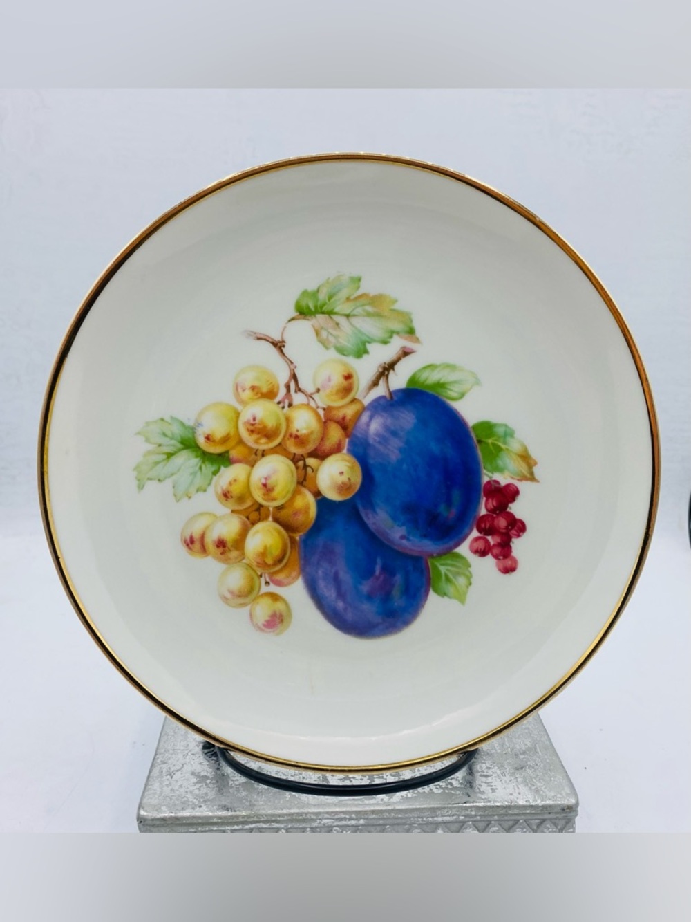 Vintage Imperial Germany 1950s Hand-Painted Fruit Decorative Plate Gold Trim